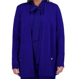 Kasper Womens Open Front Long Sleeve Collarless Cardigan Royal Size M NWT